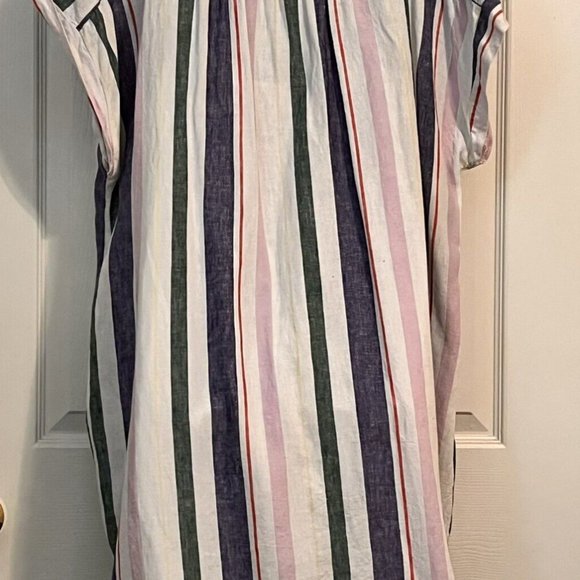 Linen Blend Stripe Collared Full Button Front Shirt Dress Slip Lining XXL - Picture 9 of 10